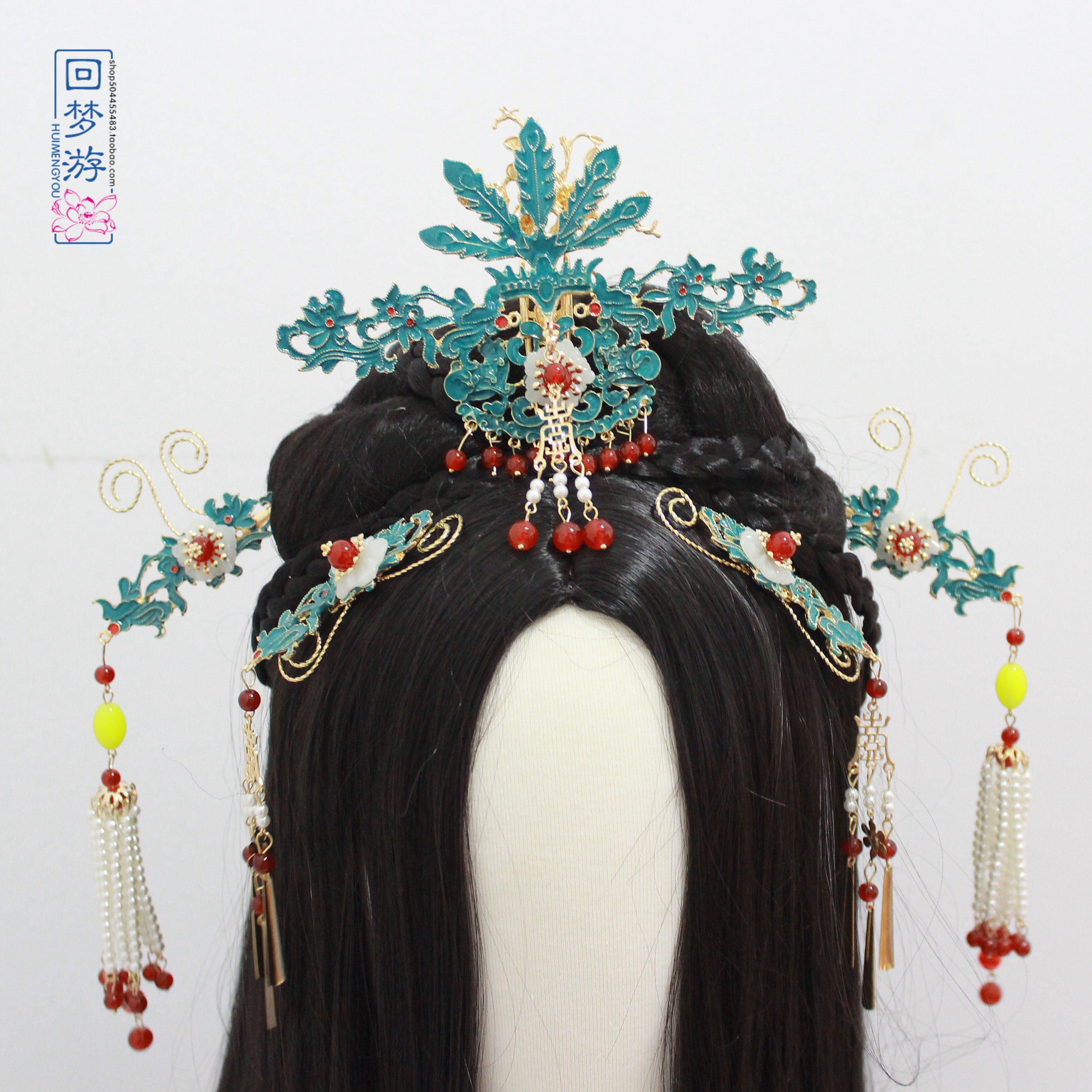 古装头饰 发饰套装 步摇_汉服景泰蓝烧蓝发簪发钗流苏金步摇套装头饰
