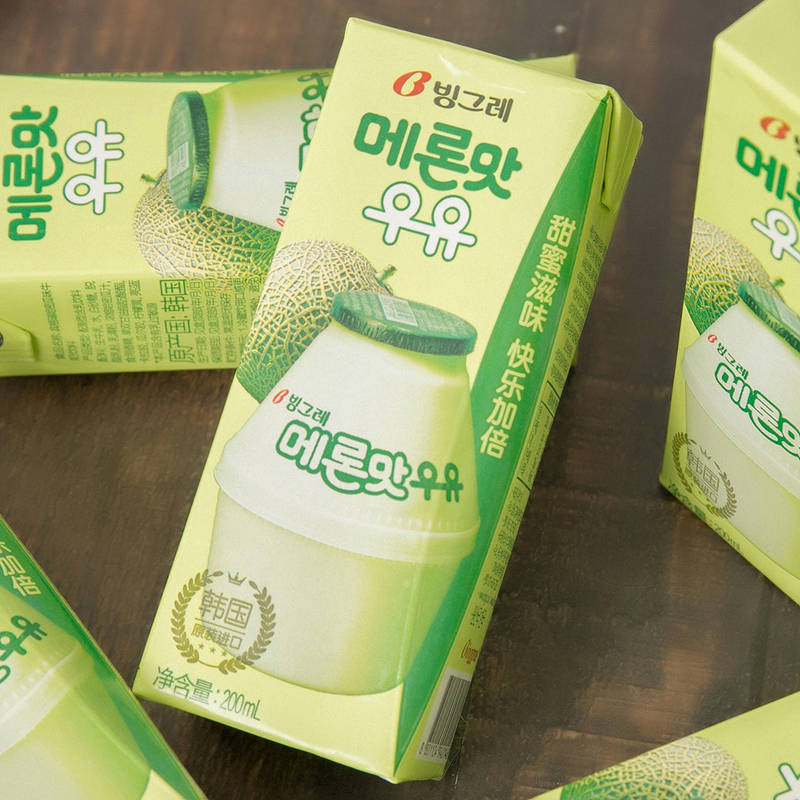 哈密瓜牛奶_韩国进口食品 宾格瑞牛奶 哈密瓜味牛奶饮料儿童早餐奶