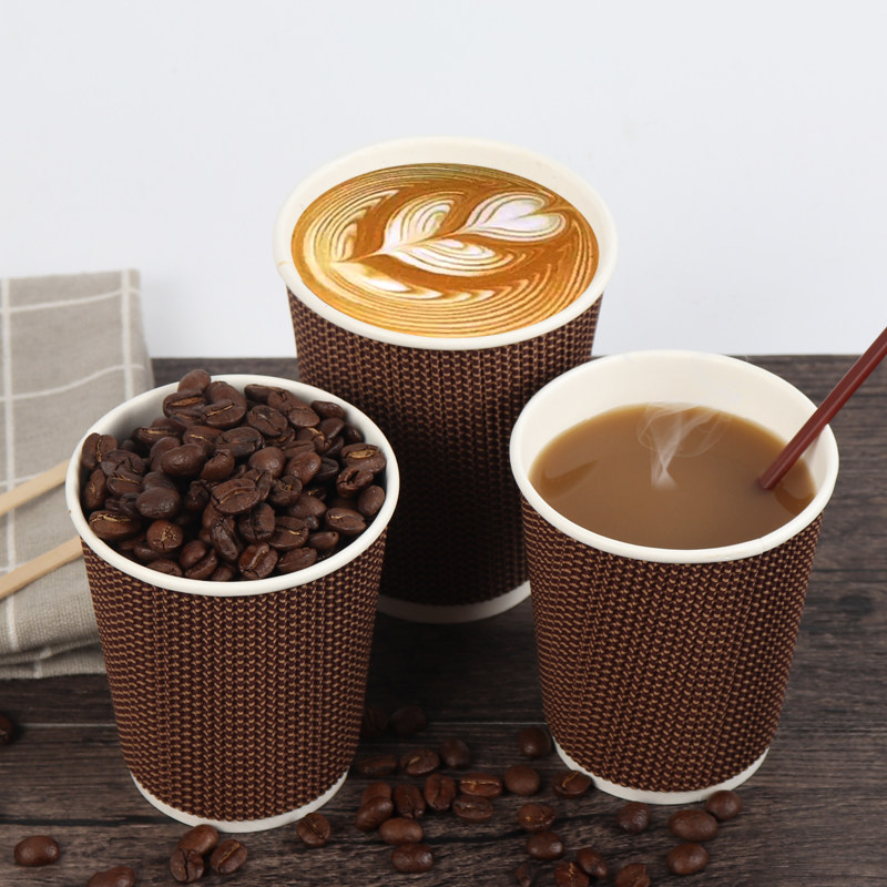 一次性咖啡纸杯带盖隔热防烫瓦楞纸杯子加厚双层热饮奶茶杯500ml - 36