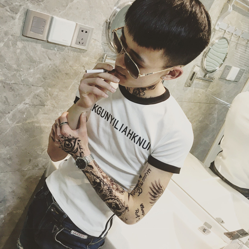 社会精神小伙t恤_夏季社会人短袖男精神小伙衣服2018新款帅气时尚体恤