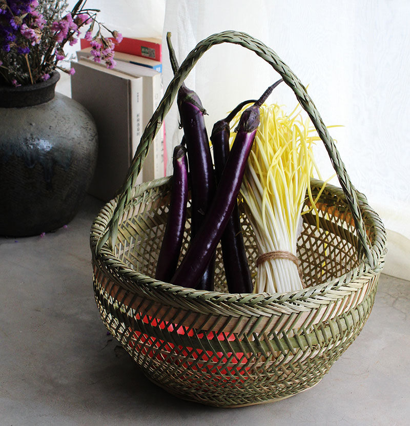 家用_水果篮送礼厨房装蔬菜竹编蓝手提竹篮家用买菜篮子编织收纳筐菜