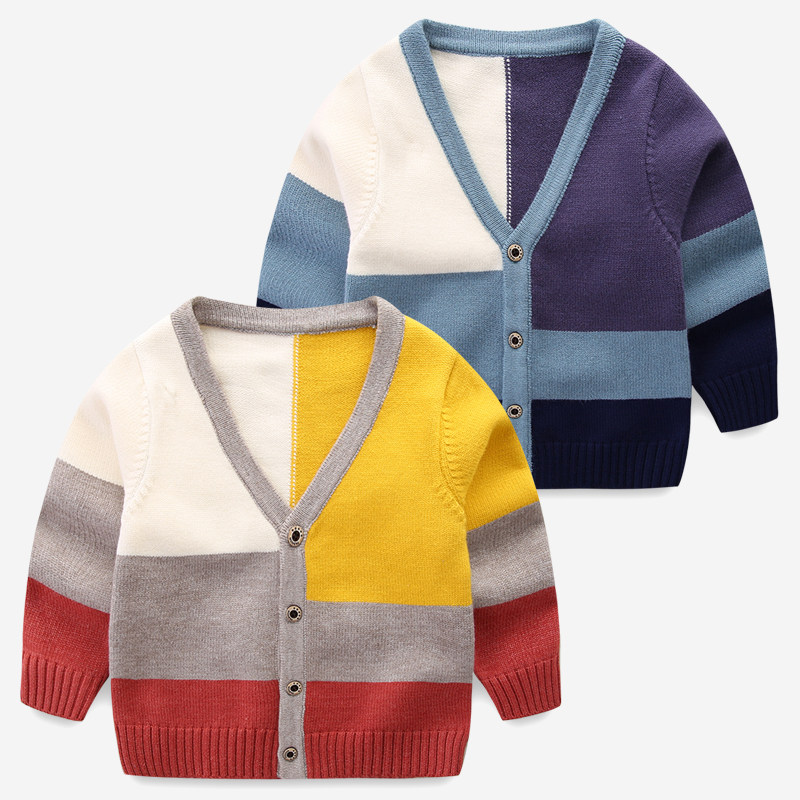 一折宝宝开衫毛衣_宝宝针织开衫新品童装婴儿秋装新生儿拼色衣服男