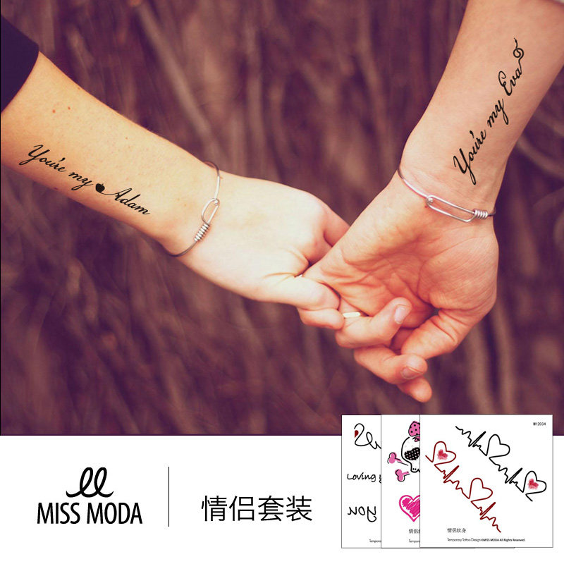 蜜时尚missmoda纹身贴防水男女持久英文可爱清新仿真情侣贴纸15张5元