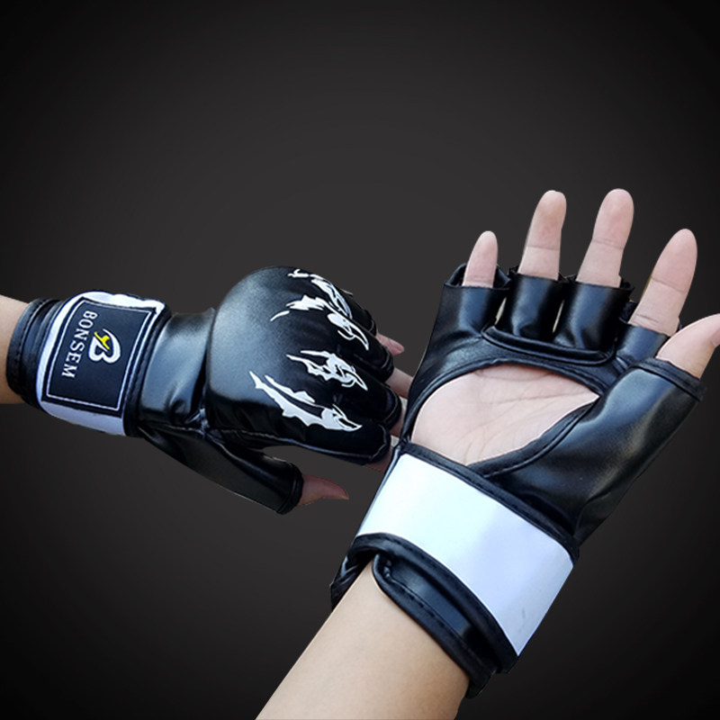 一折ufc拳套_成人半指拳击手套 青少年散打泰拳mma拳套 ufc搏击拳套打