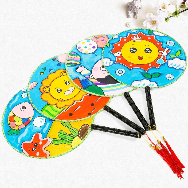 日式抖音圆扇迷你折叠团扇便携小扇子可爱布面