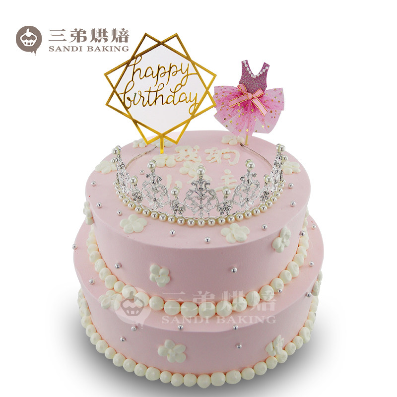 儿童生日蛋糕女孩_创意儿童公主粉色双层皇冠生日蛋糕女王女孩蛋糕