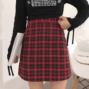 红格子包臀裙 短裙