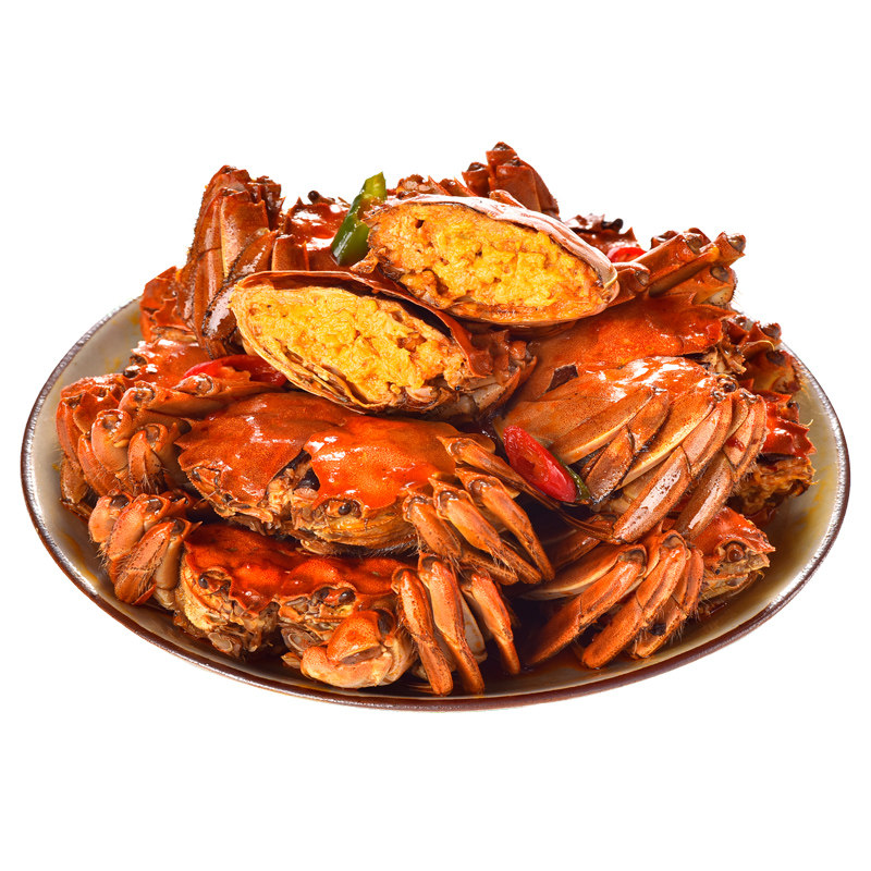 香辣蟹罐装小螃蟹即食六月黄大闸蟹麻辣蟹麪包蟹零食海鲜熟食500g