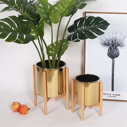 龟背竹花盆 北欧风格创意金色金属工艺室内摆件家居 ins风装饰_8折