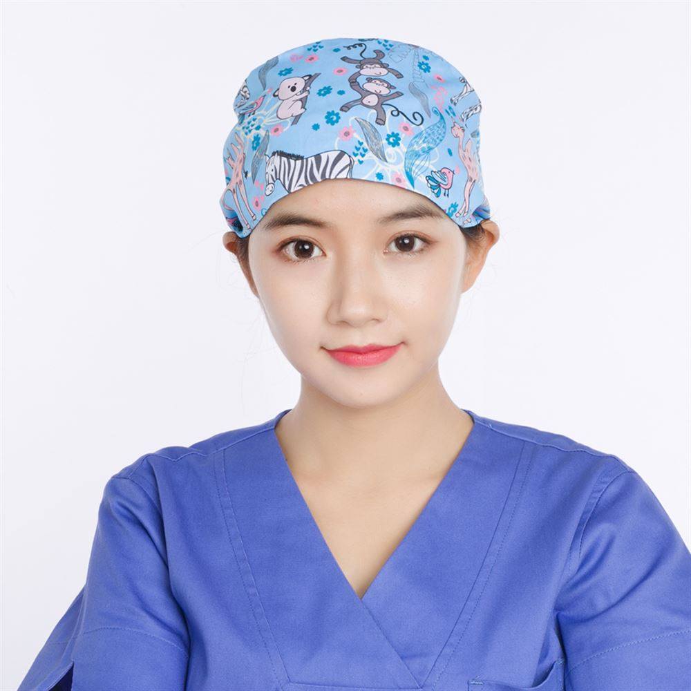每田手术帽( 牙科美容院全棉医生护士纯棉欧美印花葫芦帽)蓝动员