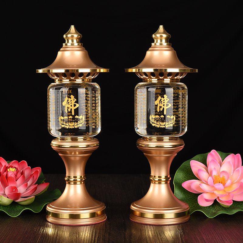 家用纯铜水晶佛灯莲花灯前佛供灯led长明插电蜡烛神台灯 佛具用品