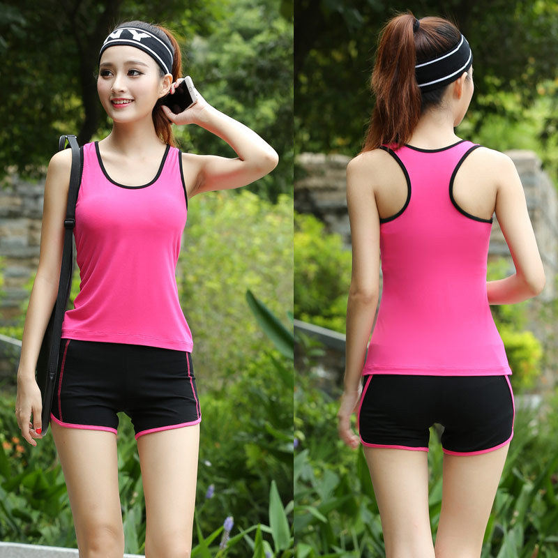 套装_春夏季瑜伽服套装女莫代尔纯棉无袖工字背心短裤运动健身服二