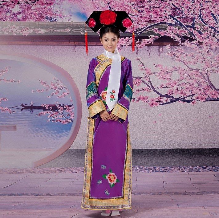 清朝格格服古装女福晋宫女嫔妃服装满族旗服旗头格格花盆鞋演出服