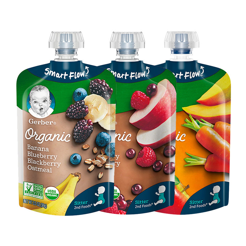 [保税]美国gerber嘉宝果泥(香蕉蓝莓 胡萝卜芒果 苹果覆盆子)3袋