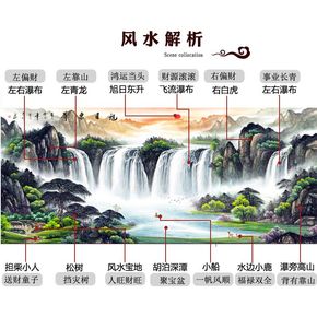 中式山水画背景墙风景鸿运当头招财书画欧式新款壁画中国风素材客