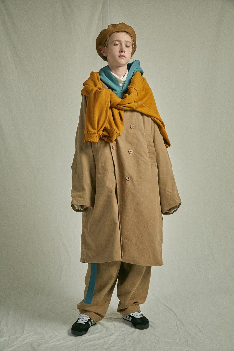 umamiism17fw潮牌背带内里拼接人像印花oversize战壕风衣外套