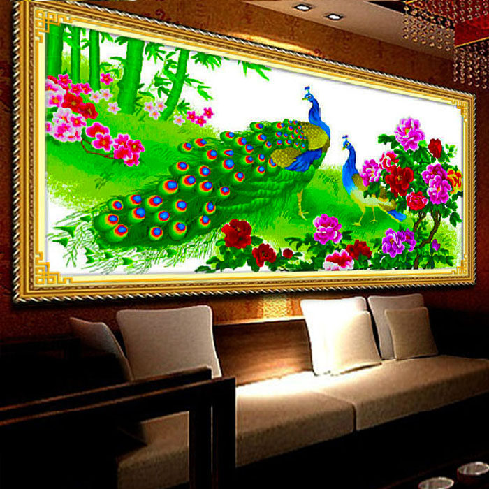 花开富贵孔雀_2019十字绣孔雀牡丹图新款客厅线绣风景牡丹花开富贵