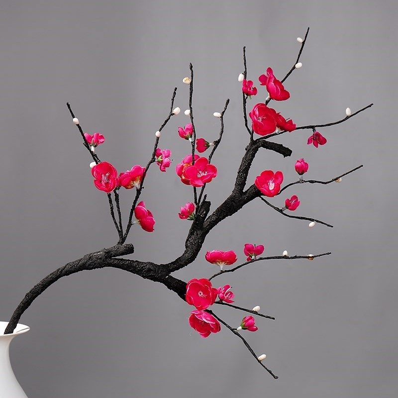 干枝梅花真花_仿真梅花枝假花摆件防真花腊梅干花花束干枝客厅摆设