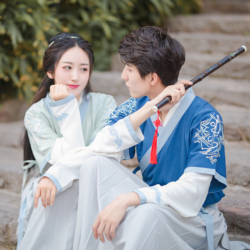 汉服女古装 传统_流烟昔泠少年游 夏款传统汉服情侣男女cp款绣花半臂