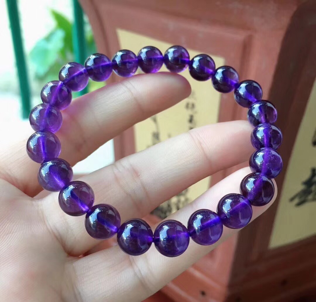 紫水晶手串 紫罗兰_天然紫水晶手链女 8mm紫罗兰色深紫水晶单圈手串本