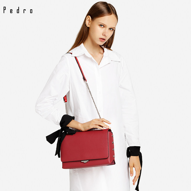 单肩包 小方包_pedro 女士金属扣双肩带牛皮单肩包小方包链条包 pw2