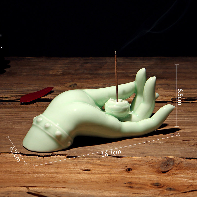 妙趣创意陶瓷香插佛手香插沉香檀香中式禅意香插佛教摆件工艺品