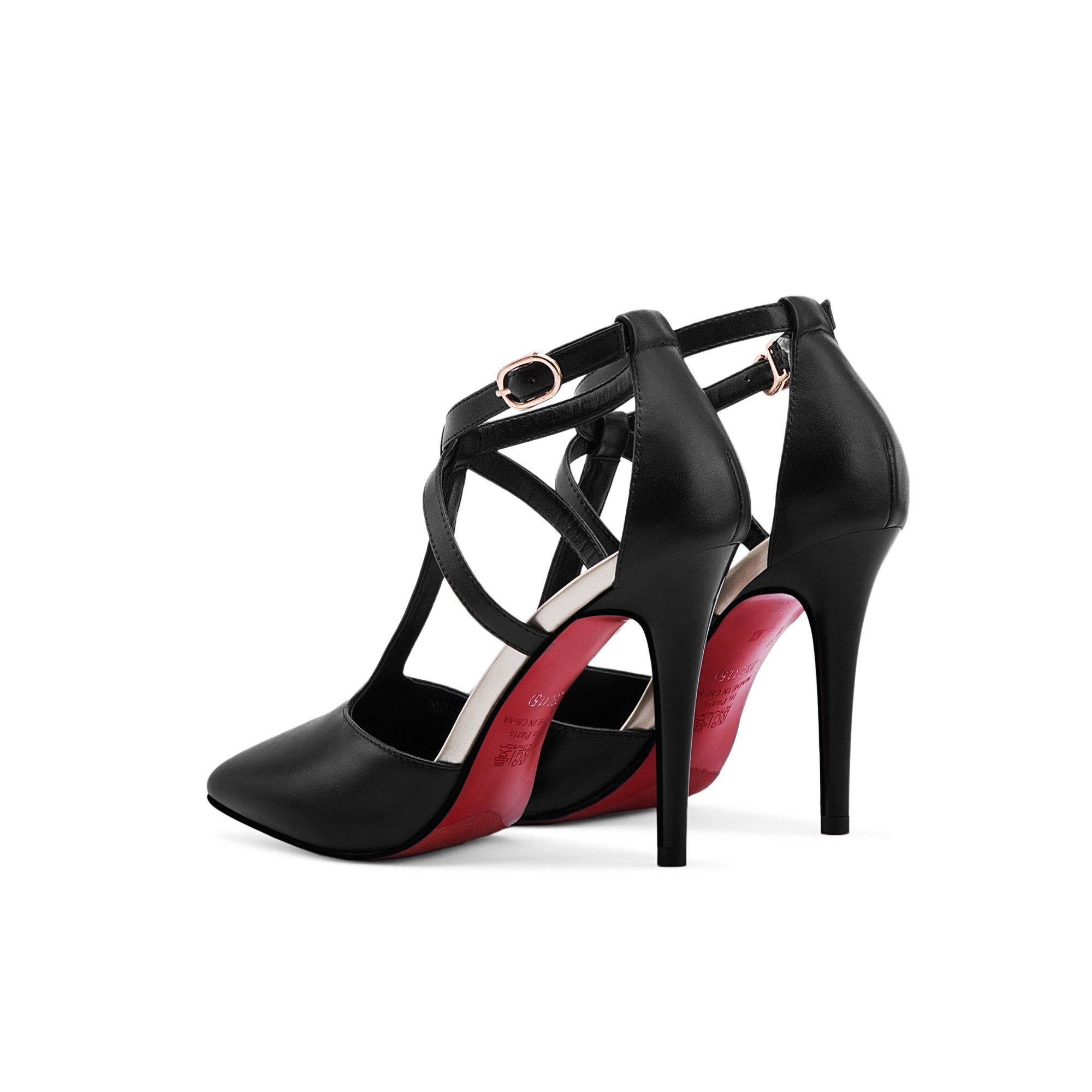 熙漫夏季新款白色包头中空高跟凉鞋 女 绑带真皮尖头细跟高跟鞋