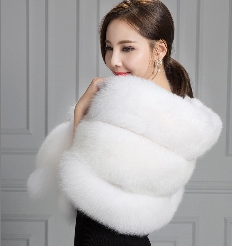 白色毛毛外套女冬_秋冬季新娘披肩结婚仿狐狸毛毛皮草中长款婚纱外套