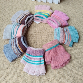 儿童针织半指手套