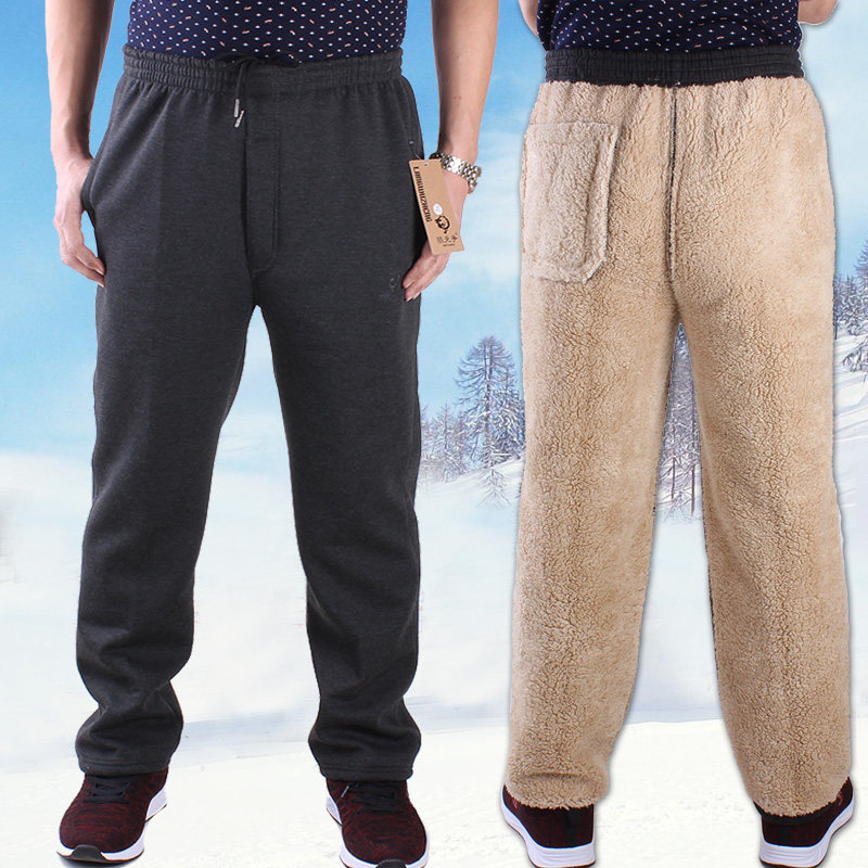 老人裤子男松紧腰爸爸中老年加绒裤子加厚外穿棉裤60岁70爷爷冬装