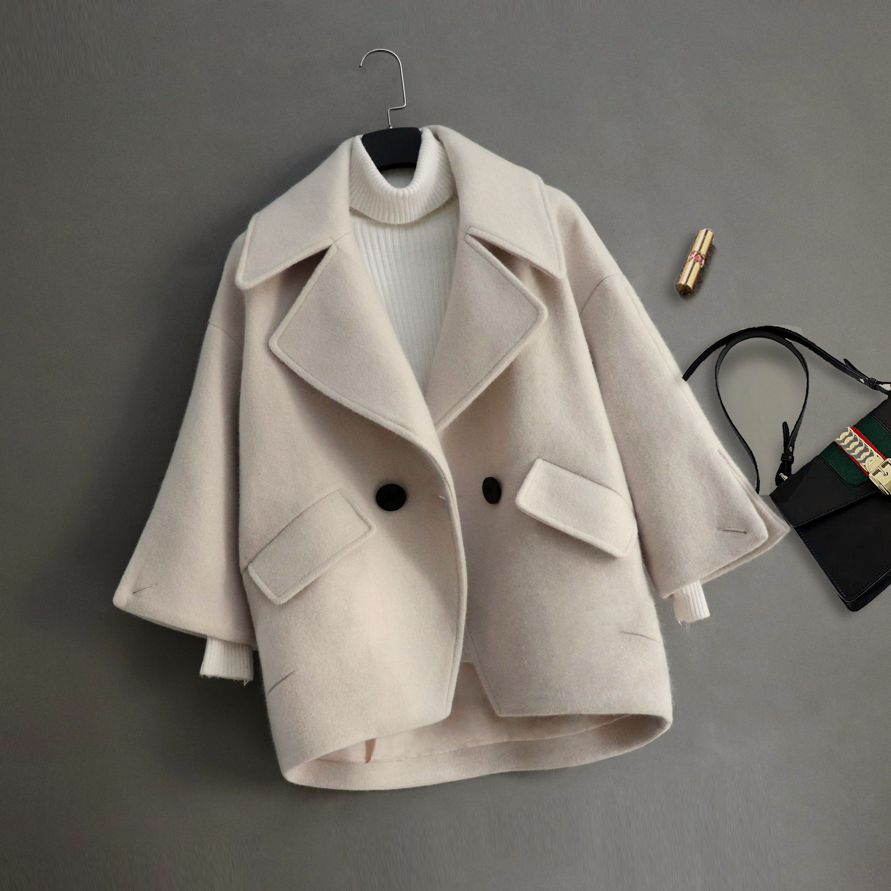 秋冬新款韩版宽松小个子毛呢外套女短款加厚显瘦茧型呢子大衣优惠券