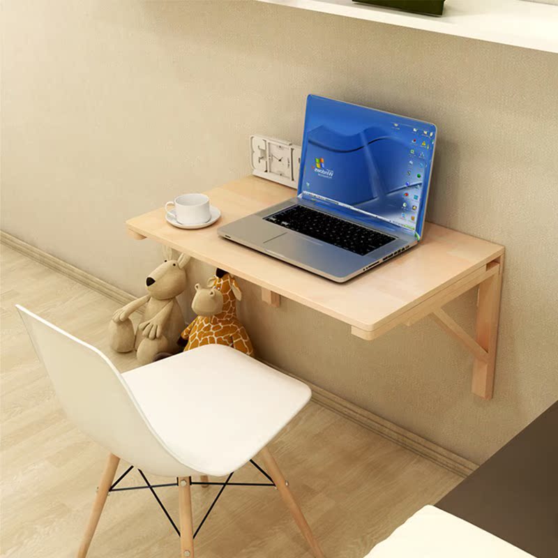 实木_实木壁挂折叠桌卧室墙上笔记本电脑台家用隐藏学习书桌写字办公