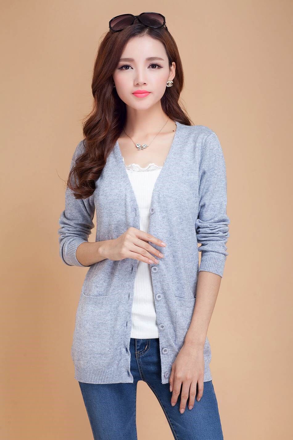 长款针织衫女开衫薄款_红在春秋溥毛衣女针织开衫中长款薄款外套开襟