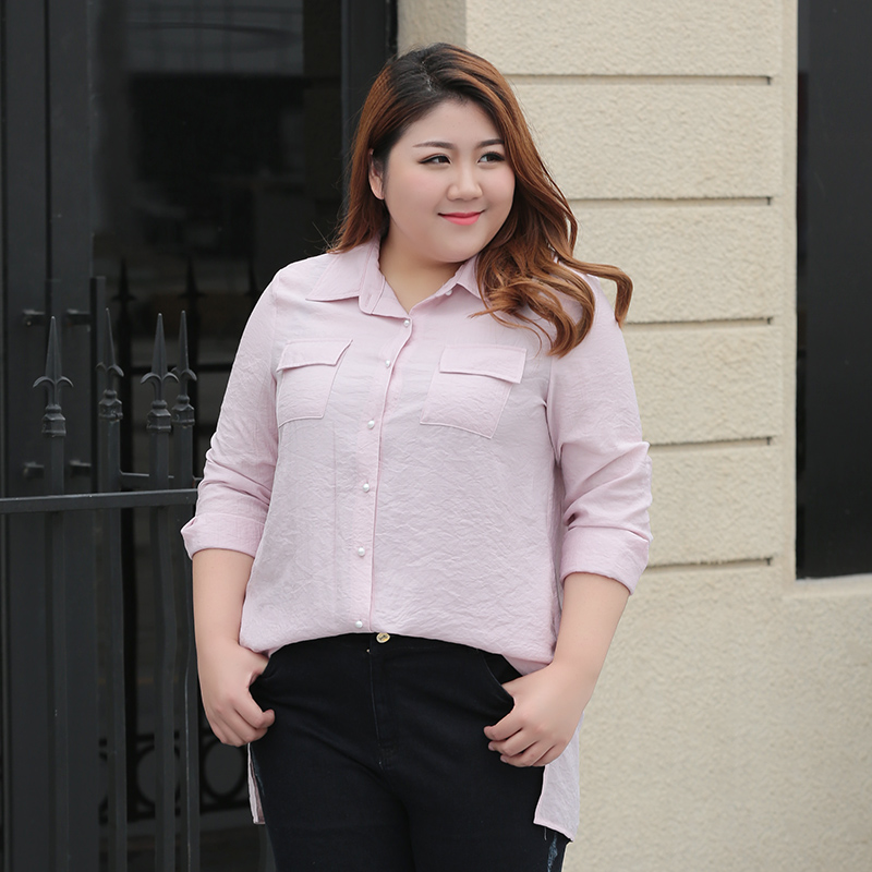 加肥加大码女装200斤2017胖mm夏装新款 显瘦胖妹妹休闲衬衫衬衣潮