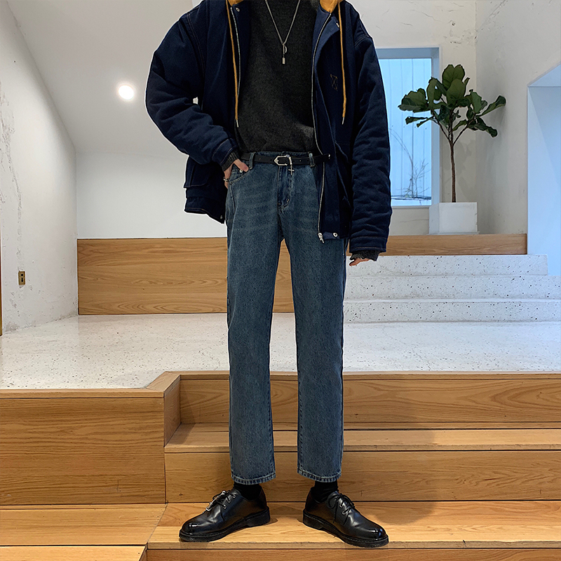 阔腿裤男冬季 韩版_iho陈浩恩 牛仔裤男宽松韩版冬季复古百搭潮ins