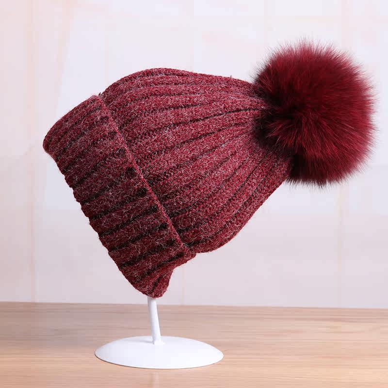 帽子女秋冬天时尚毛球毛线帽青年保暖休闲百搭韩版狐狸毛球针织帽