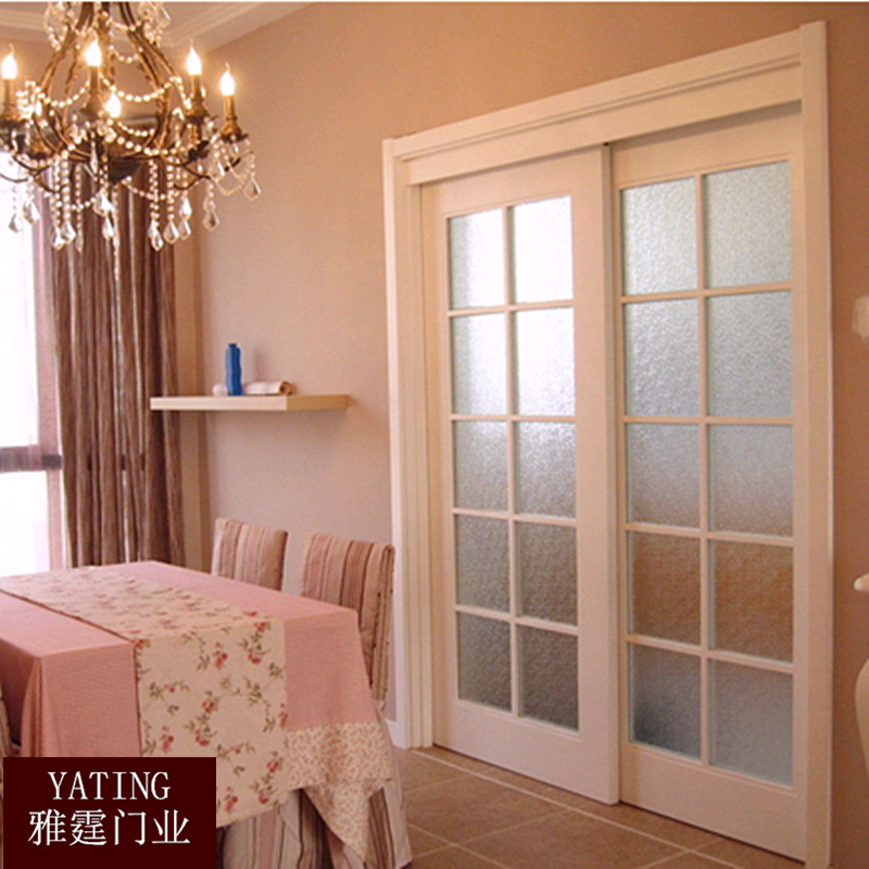 特价原木门 100%纯天然实木_厨房实木推拉梭门白色格子吊滑门烤漆玻璃