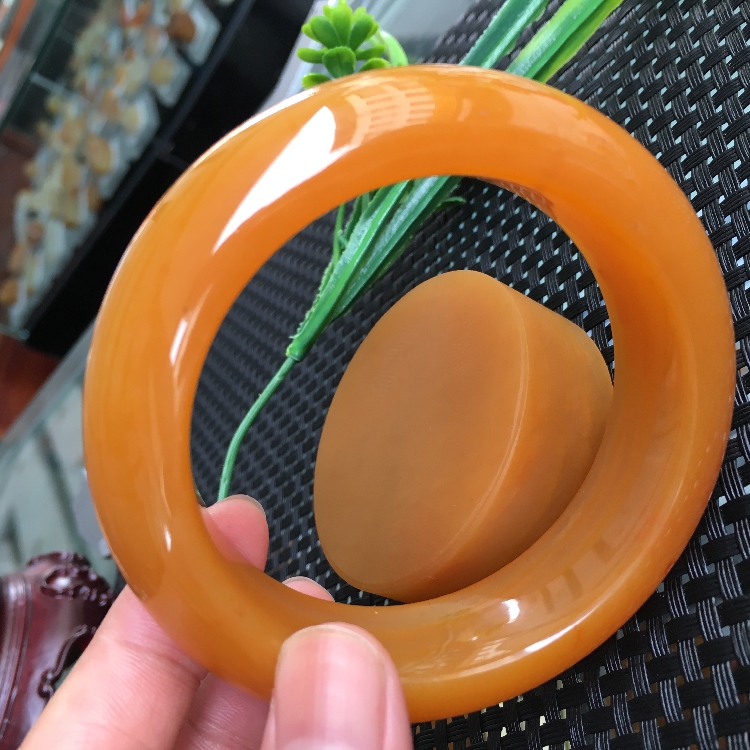 微微玉石坊 纯天然龙陵黄龙玉 精品籽料170689套装手镯 圈口59mm