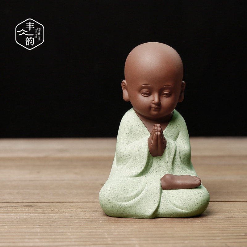 陶瓷小和尚摆件可爱小沙弥紫砂茶宠禅意功夫茶具茶艺茶台鱼缸装饰