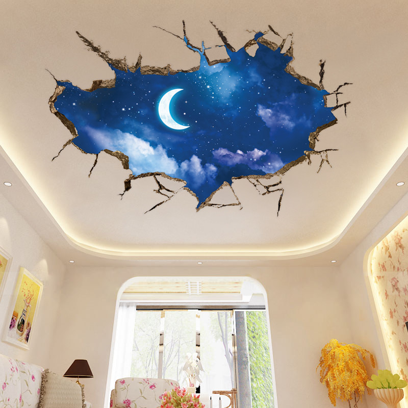 3d立体_自粘3d立体墙贴画星空卧室个性创意背景墙面装饰儿童房间墙壁