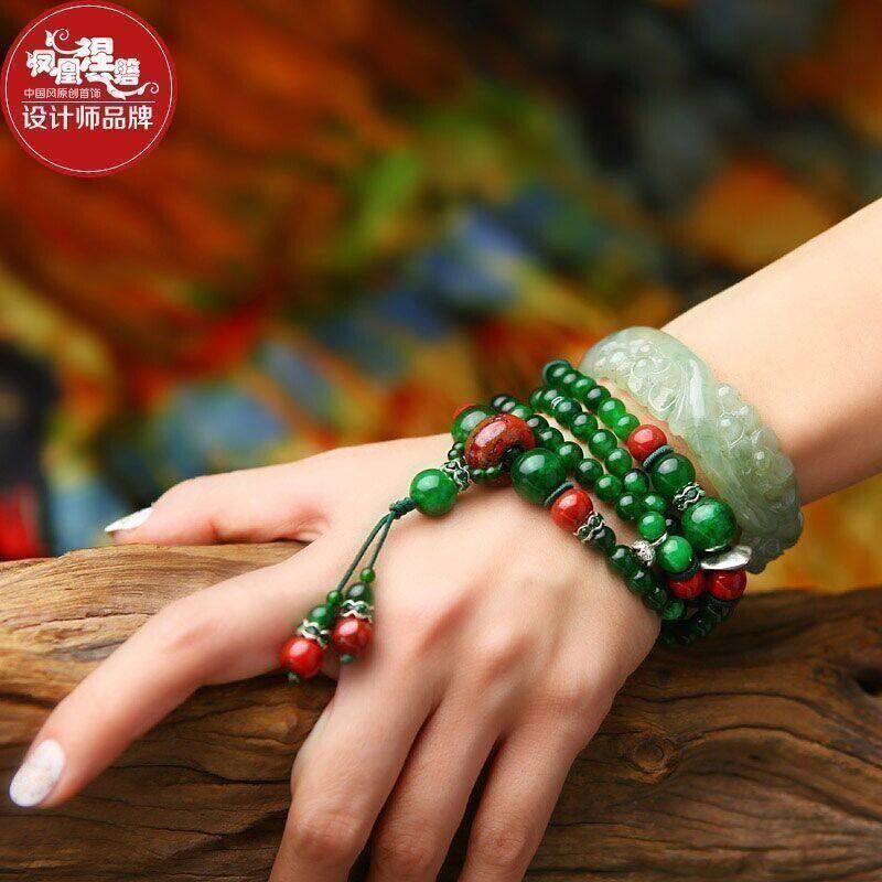 凤凰涅磐手链女水晶银森系冷淡风古风 复古民族风首饰 干青手串