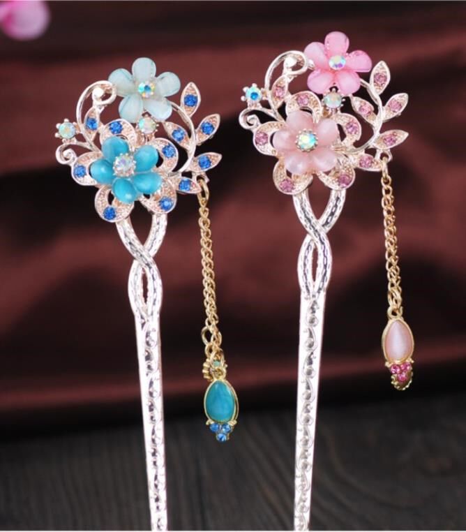 少女_女童粉色发叉发钗发梳古风少女流苏淑女宫廷儿童公主古代簪子