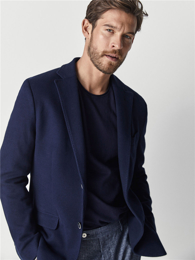 帆想之家西班牙专柜代购 md 男装修身版纹理针织西装外套 2016072
