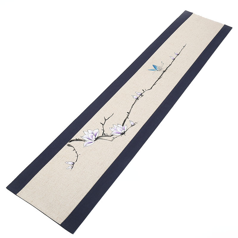 手绘茶席桌旗中式麻布禅意布艺茶垫干泡茶旗现代简约日式定制包邮