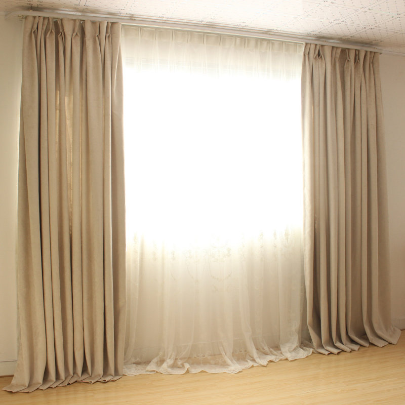 多洛米蒂 纯色雪尼尔全遮光客厅卧室飘窗简约环保窗帘定制 浅驼色
