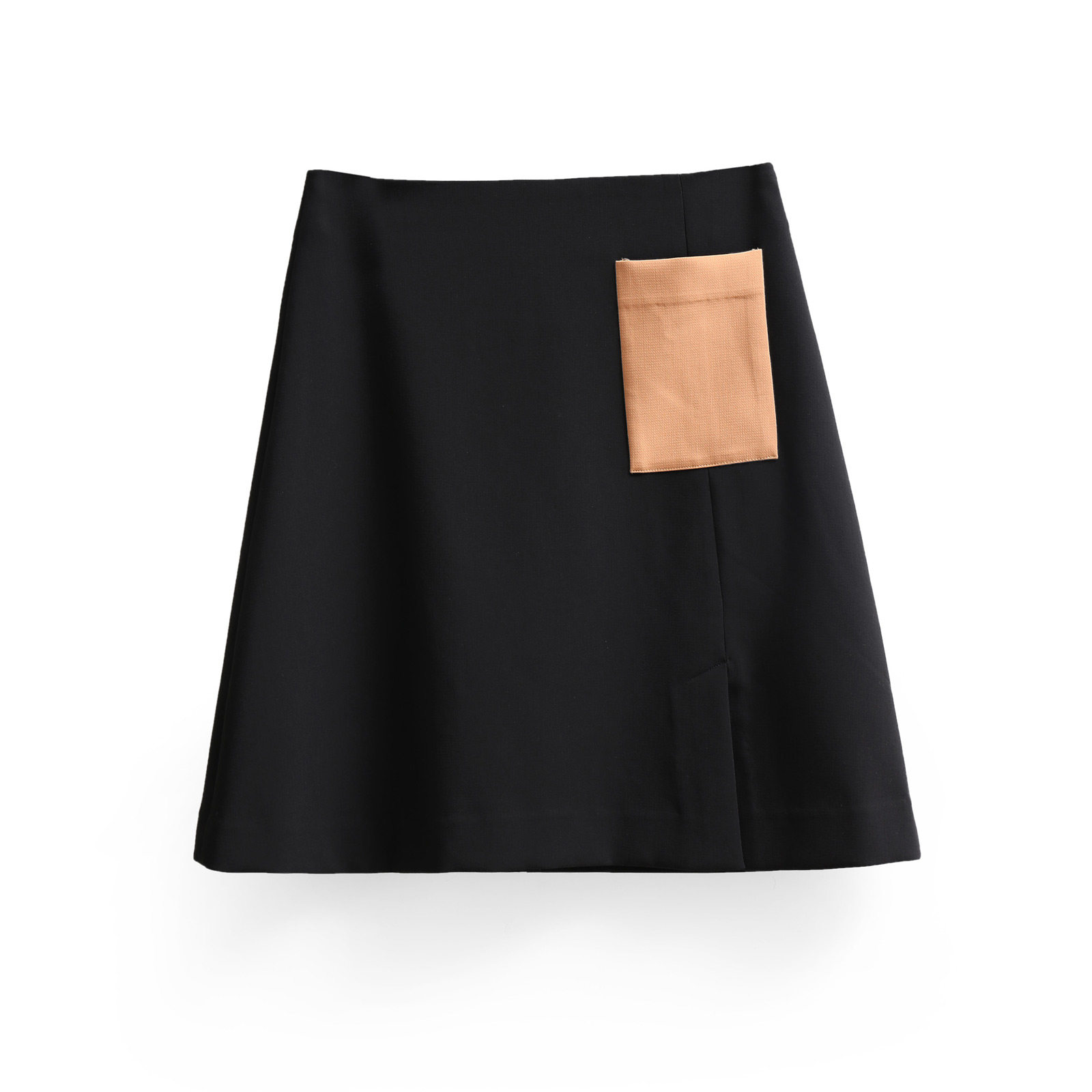 2018秋时尚不对称撞色贴袋开叉修身显瘦短款a字裙大码百搭半身裙