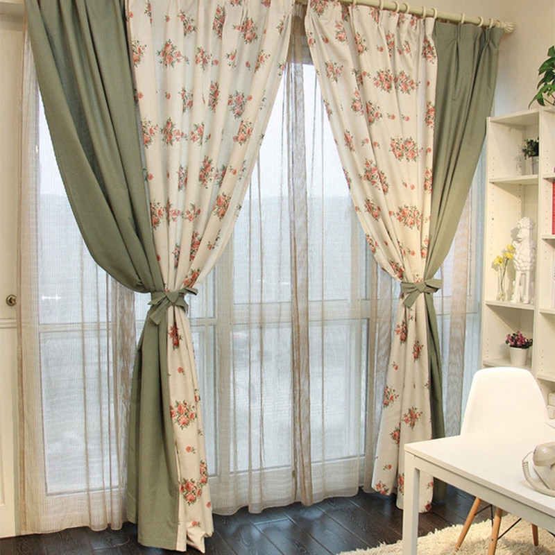 田边布艺美式棉麻田园小碎花布艺客厅卧室书房落地窗飘窗定制窗帘