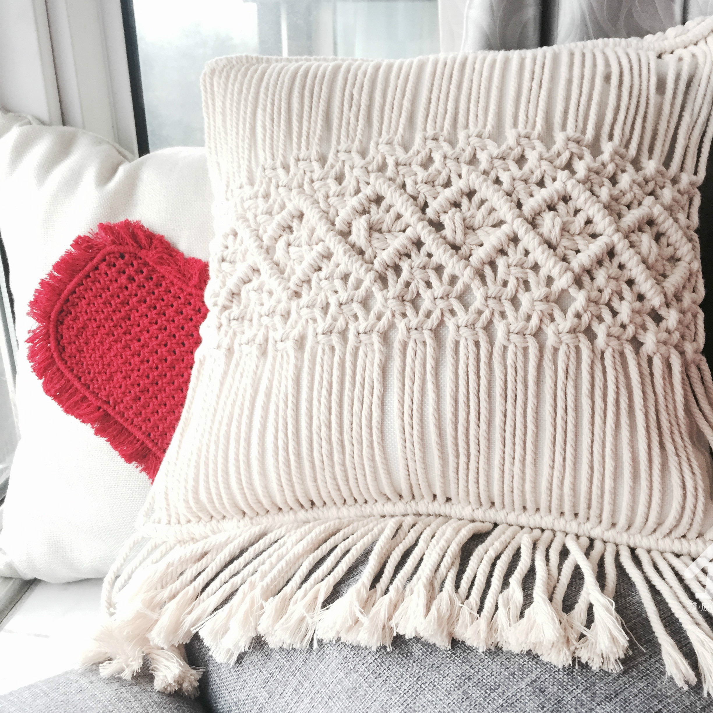 有余 ins手工编织流苏抱枕靠枕靠垫北欧民宿样板装饰可拆洗
