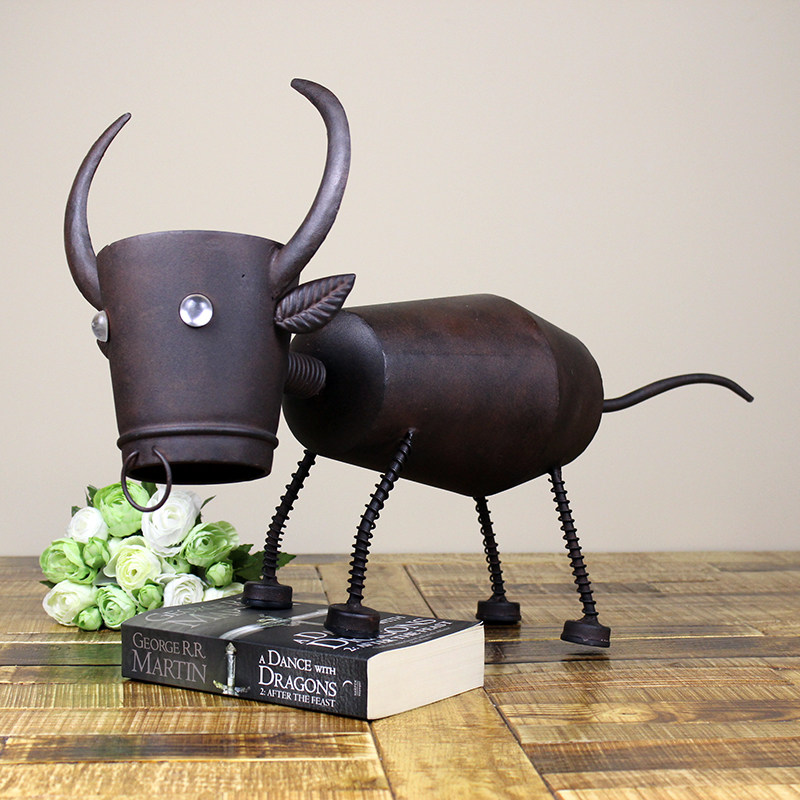 loft个性铁艺牛摆件家居饰品工艺品软装电视柜