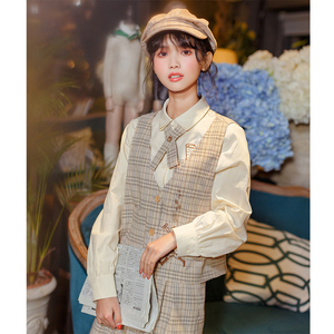 布衣酱2019新款女装春装潮女神套装英伦风套装女学生两件套阔腿裤